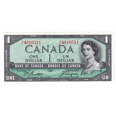 BC-37a 1954 Canada $1 Beattie-Coyne, H/L, AU-UNC