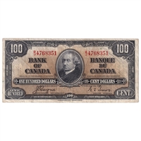 BC-27c 1954 Canada $100 Coyne-Towers, B/J, VF