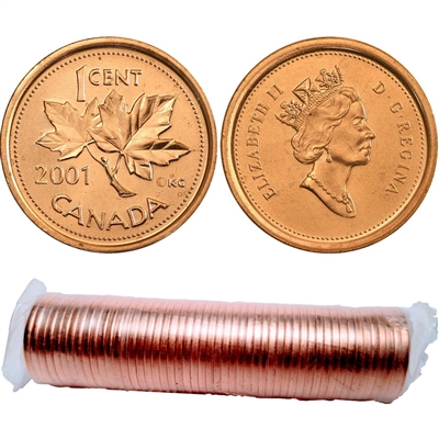 2001 No P Canada 1-cent Original Roll of 50pcs