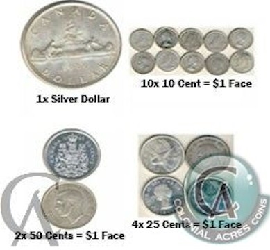 1966 & Prior Scrap Canadian Silver (80% Pure Silver) - Mixed - Price is per dollar