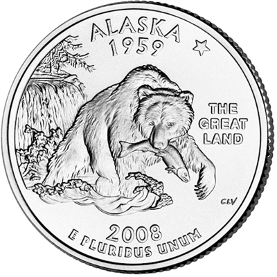 2008-P Alaska USA Statehood Quarter Uncirculated (MS-60)