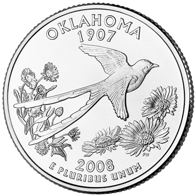 2008-P Oklahoma USA Statehood Quarter Uncirculated (MS-60)