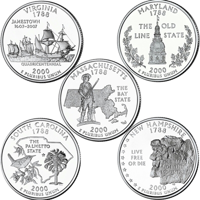 2000 USA Statehood Quarter 10-coin Set - Both P&D Mint Singles
