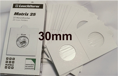 25 x Self-Adhesive Cardboard 2x2 Holders - 50c Silver/$2 size - 30mm.