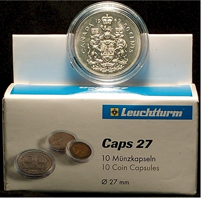 10 x Round Plastic Coin Capsules for Canadian 50-cents 1969-Date (27mm)