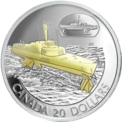 2003 Canada $20 Transportation Ship - HMCS Bras d'or Sterling Silver