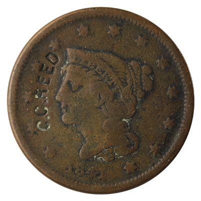 1841 USA Cent Fine (F-12) C.C. Reed Counterstamped $