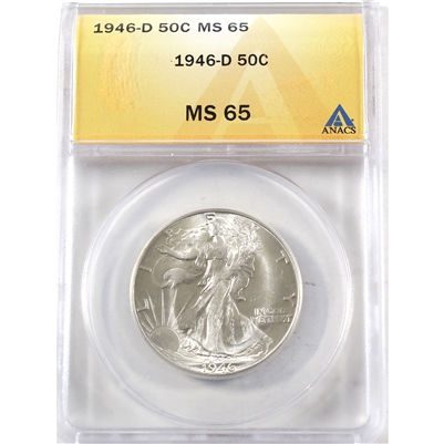 1946 D USA Half Dollar ANACS Certified MS-65