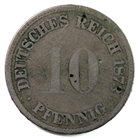 German Empire 1873H 10 Pfennig Fine (F-12) $