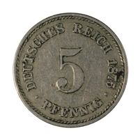 German Empire 1875A 5 Pfennig Extra Fine (EF-40)