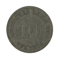 German Empire 1874H 10 Pfennig Very Fine (VF-20)