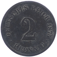 German Empire 1875C 2 Pfennig Extra Fine (EF-40)