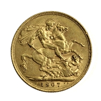 Great Britain 1907 Gold Sovereign EF-AU (EF-45)