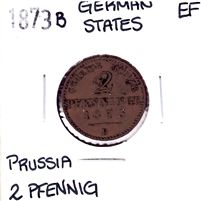 German Empire 1873B Prussia 2 Pfennig Extra Fine (EF-40)