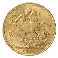 Australia 1917P Gold Sovereign UNC+ (MS-62) $