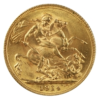 Great Britain 1914 Gold Sovereign UNC+ (MS-62)