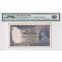 India Pick# 19b 1943(ND) Reserve Bank 10 Rupees Deshmukh, H/66 PMG Cert EF-40 (impaired)