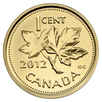 2012 Canada 1-cent Farewell to the Penny 1/25thoz. Gold Coin (No Tax) scratched capsule