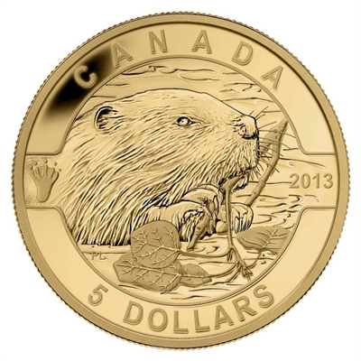 2013 $5 O Canada - The Beaver 1/10oz. Pure Gold Coin (#1) No Tax