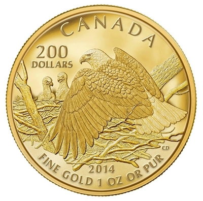 2014 Canada $200 Bald Eagle Protecting Her Nest Pure Gold (No Tax)