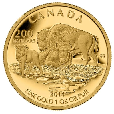 2014 Canada $200 The Bison - At Home On The Plains Gold (No Tax)