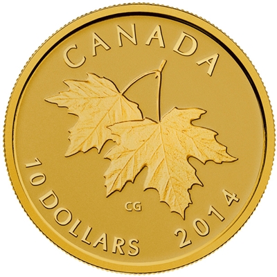 2014 Canada $10 Maple Leaves with 1953 Effigy 1/4oz. Pure Gold (NO Tax)