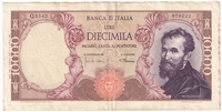 Italy 1968 10,000 Lire Note, Pick #97d, VF-EF (stains)