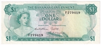 Bahamas 1965 1 Dollar Note, Pick #18b 3 Signatures, VF-EF