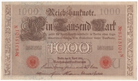 Germany 1910 1,000 Mark Note, Pick #44b, AU (L) 