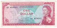 East Caribbean States 1965 1 Dollar Note, Pick #13a, Signature 1, VF-EF 