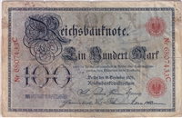 Germany 1905 100 Mark Note, Pick #24, F (soiling) (L)