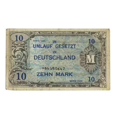 Germany 1944 10 Mark Note, Pick #194d, 8 Digit without F, F