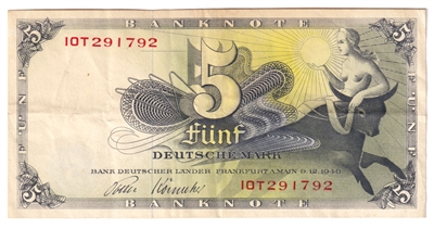 Germany 1948 5 Deutsche Mark Note, Pick #13e, VF