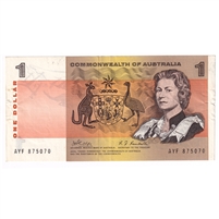 Australia Note Pick #37c 1969 1 Dollar, EF-AU (tears)