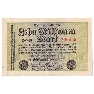 Germany 1923 10 Million Mark Note, Pick #106a, EF-AU 