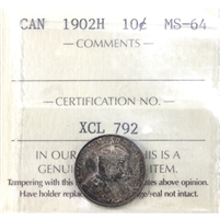 1902H Canada 10-cents ICCS Certified MS-64