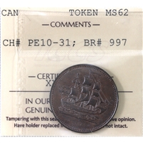 PE-10-31 No Date (1835) PEI Ships Colonies & Commerce Bank Token, ICCS Certified MS-62