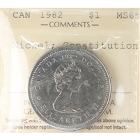 1982 Constitution Canada Nickel Dollar ICCS Certified MS-65