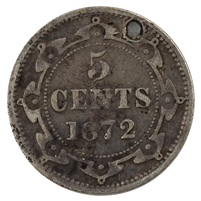 1872H Newfoundland 5-cents VG-F (VG-10) Hole