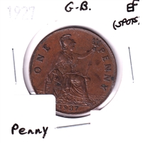 Great Britain 1927 Penny Extra Fine (EF-40) Spots