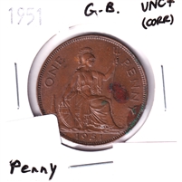 Great Britain 1951 Penny UNC+ (MS-62) Corrosion