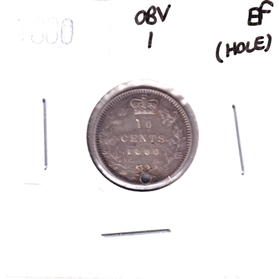1880 Obverse 1 Canada 10-cents Extra Fine (EF-40) Hole