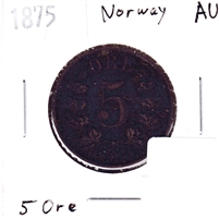 Norway 1875 5 Ore Almost Uncirculated (AU-50)