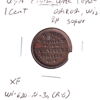 1863 US Civil War Token: B.H. Soper Furniture, Oshkosh, Wisconsin, Extra Fine (EF-40)