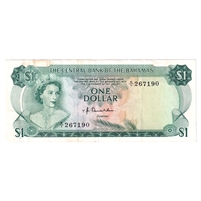 Bahamas Note Pick #35a 1974 1 Dollar, Donaldson, VF-EF (VF-30) Damaged