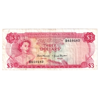 Bahamas Note, Pick #28a 1968 3 Dollars, Very Fine (VF-20) Tear