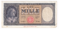 Italy Note 1959 1000 Lire, AU (stain)