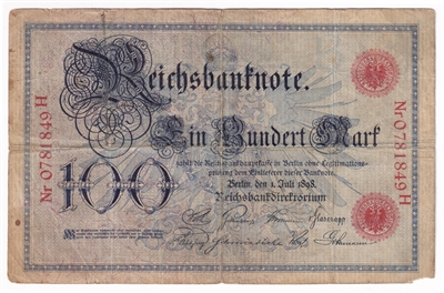 Germany Note 1898 100 Mark, VG (Holes)