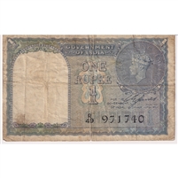 India 1940 1 Rupee Note, Pick #25a, Fine (Tears)