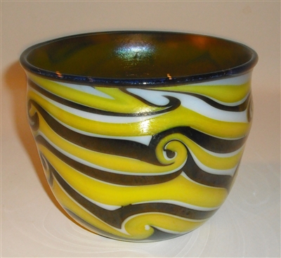 Charles Lotton Bowl
Yellow Black and Aurene Green Int
Museum Quality.

Aprox Size 4.75 by 6.25
Signed Charles Lotton
Dated 2014